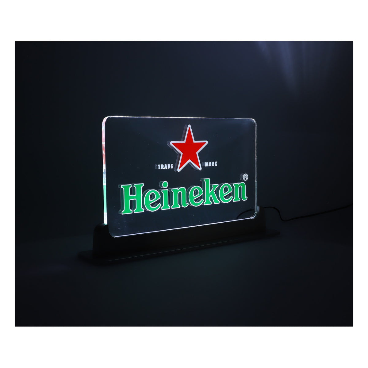 Heineken Bier Leuchtreklame Leuchtwerbung Schild Transparent Silber Boden