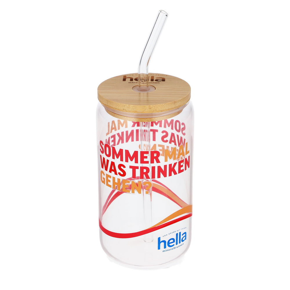 Hella Wasser Glas 0,49l Holzdeckel Glas Strohhalm Sommer Trinken gehen?