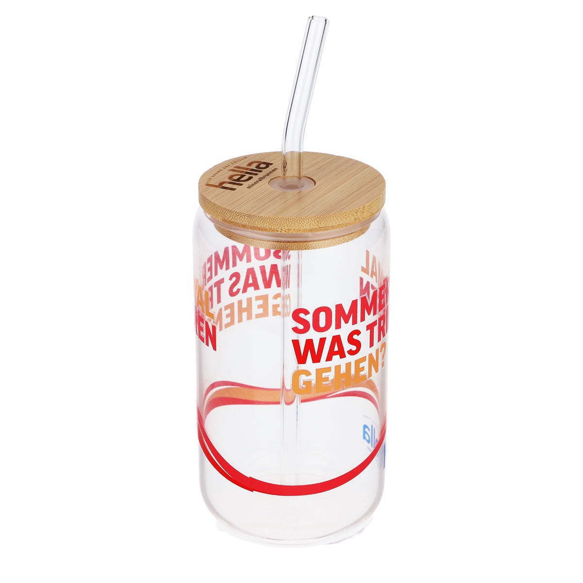 Hella Wasser Glas 0,49l Holzdeckel Glas Strohhalm Sommer Trinken gehen? – Ansicht 2