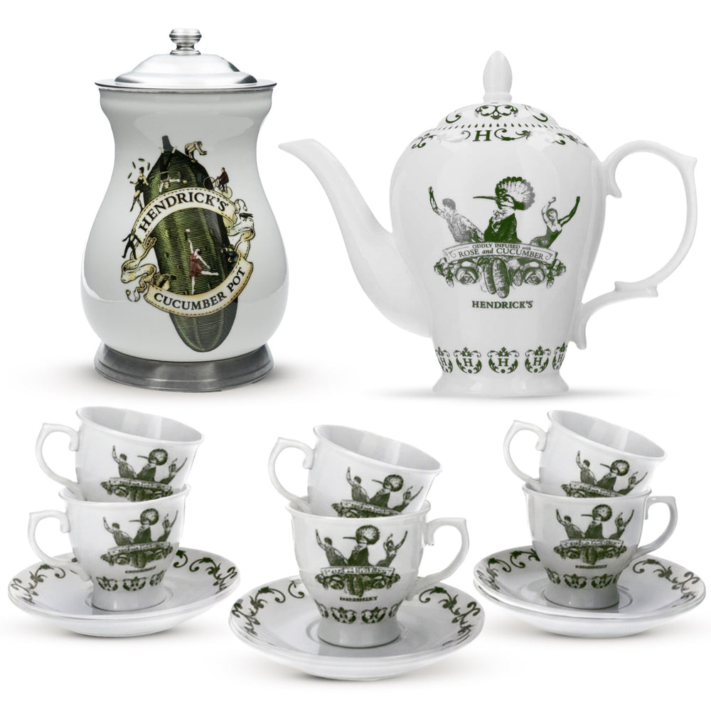 Hendrick Gin Porzellan Bundle Set aus 13teil.Teeservice 1,5l Gurkentopf