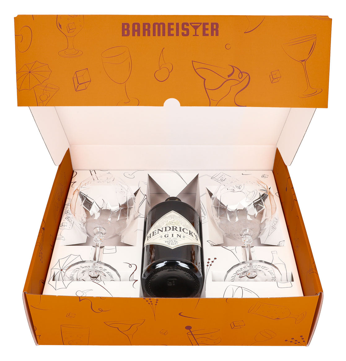 Hendricks Gin Geschenkset 0,7l Flasche 44,0 % Vol. + Ballongläser–Orange – Ansicht 2