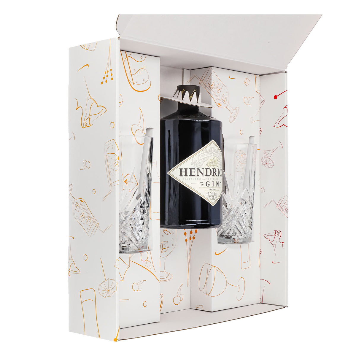 Hendricks Gin Geschenkset 0,7l Flasche 44,0 % Vol. + Longdrinkgläser Relief–Weiß – Ansicht 4