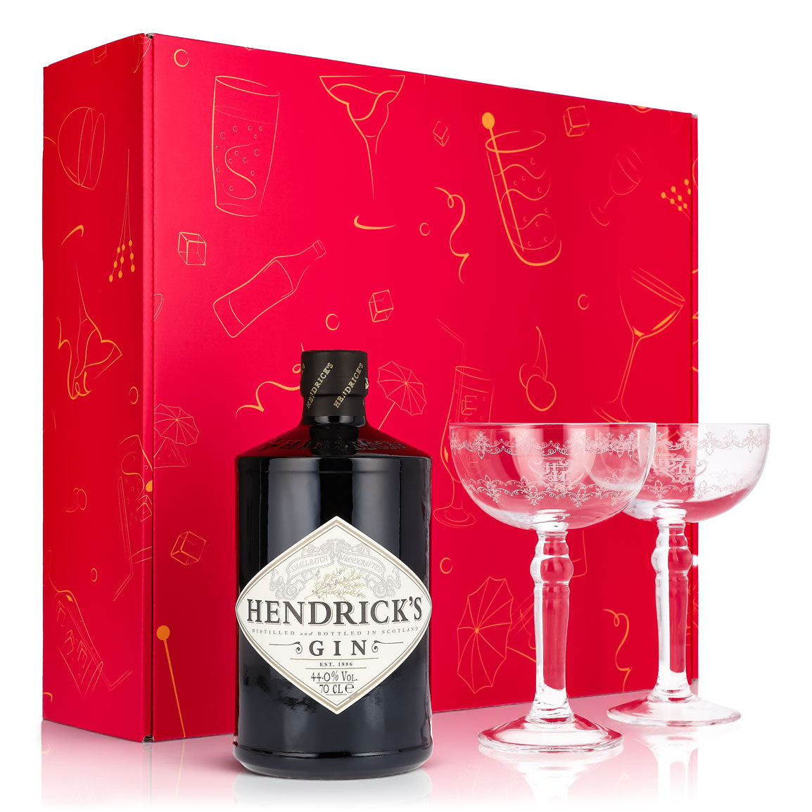 Hendricks Gin Geschenkset 0,7l Flasche 44,0 % Vol. + Coupetten Gläser–Pink