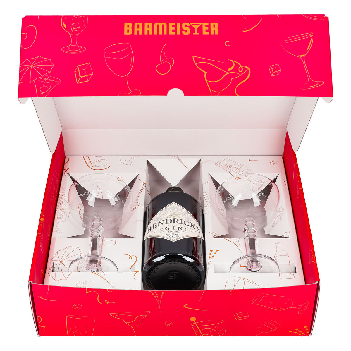 Hendricks Gin Geschenkset 0,7l Flasche 44,0 % Vol. + Coupetten Gläser–Pink – Ansicht 2