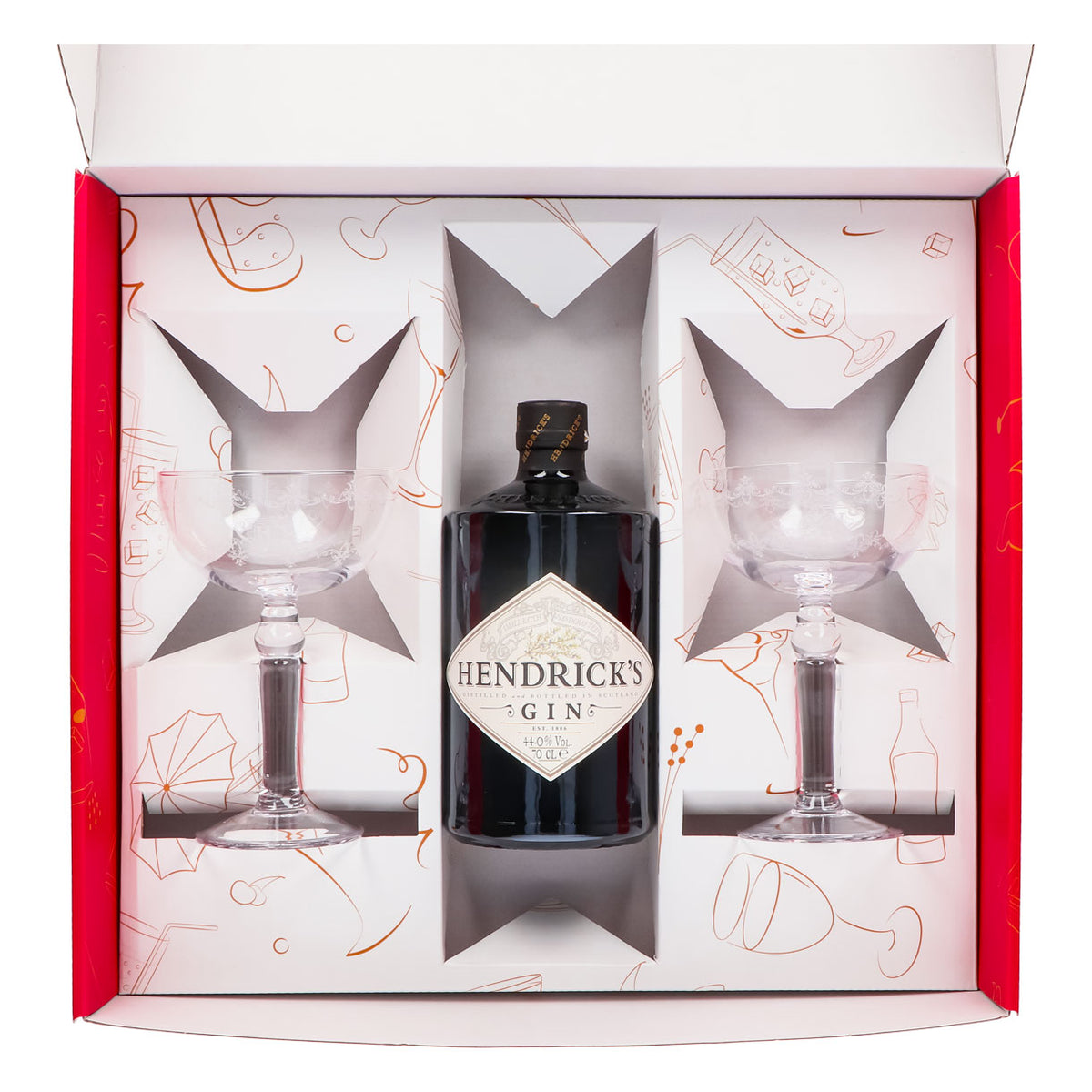 Hendricks Gin Geschenkset 0,7l Flasche 44,0 % Vol. + Coupetten Gläser–Pink – Ansicht 3