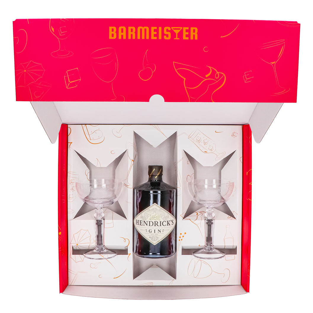Hendricks Gin Geschenkset 0,7l Flasche 44,0 % Vol. + Coupetten Gläser–Pink – Ansicht 4