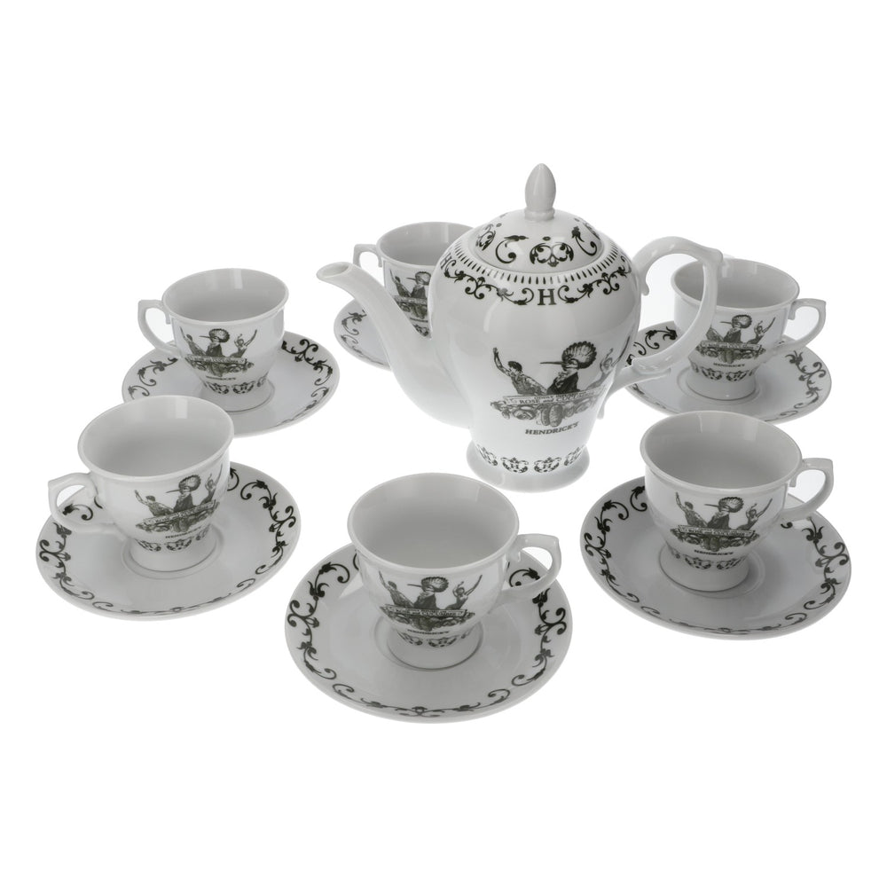 Hendricks Gin Teeservice Kanne + 6 Tassen + Unterteller sehr hochwertig und selten