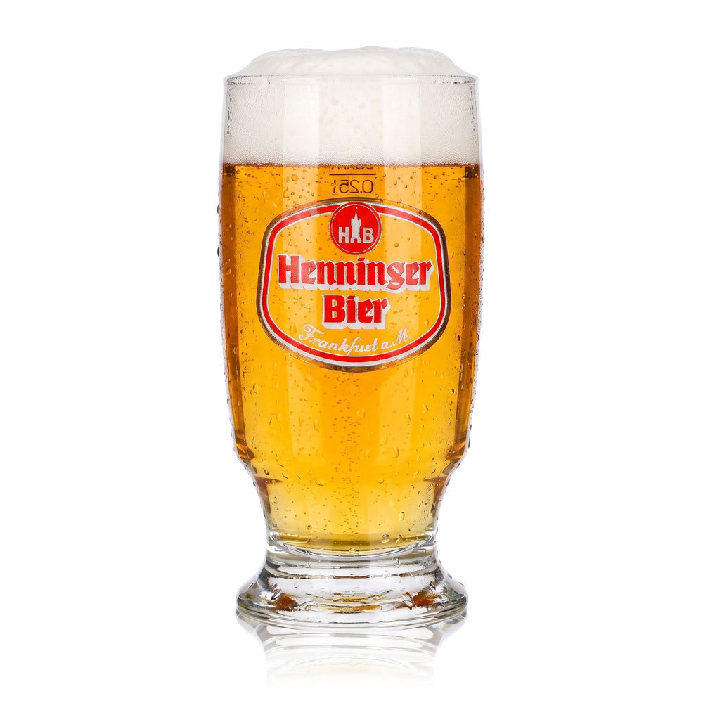Henninger Bier Glas 0,25l Becher rotes Logo Sahm