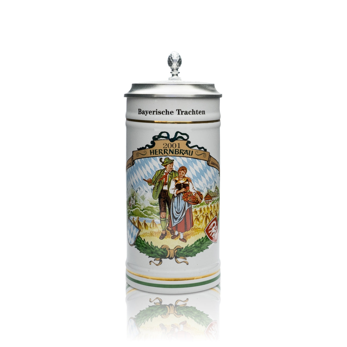 Herrnbräu Sammler Glas 0,5l Bierkrug Bayerische Trachten 2001 Zinndeckel Selten