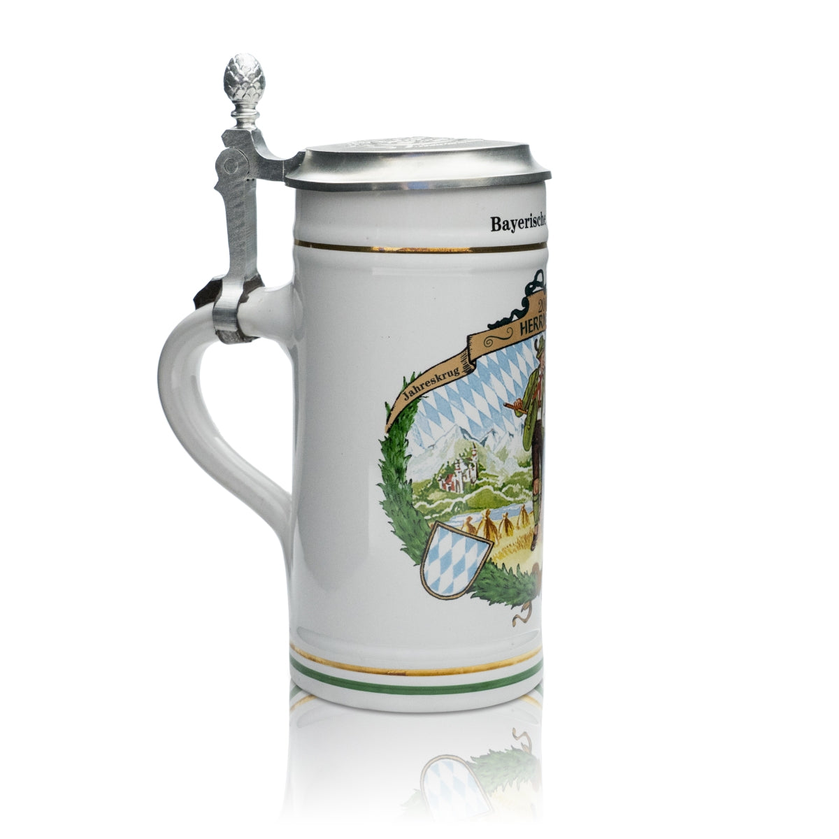 Herrnbräu Sammler Glas 0,5l Bierkrug Bayerische Trachten 2001 Zinndeckel Selten – Ansicht 2