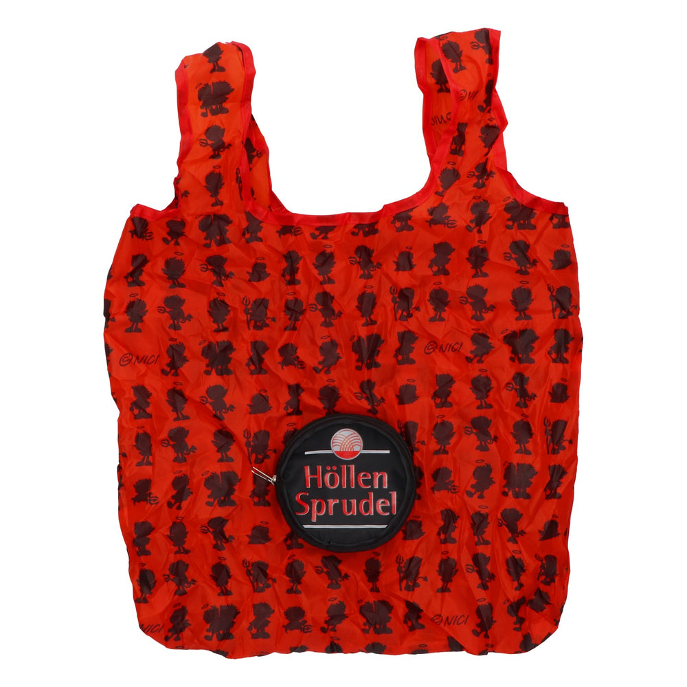 Höllensprudel Einkaufstasche faltbar Tasche Shopper mit Etui rot schwarz