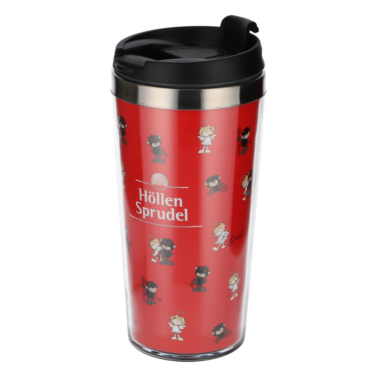 Höllensprudel Wasser Becher Thermobecher mit Deckel 0,5l Mehrweg Motiv rot – Ansicht 3