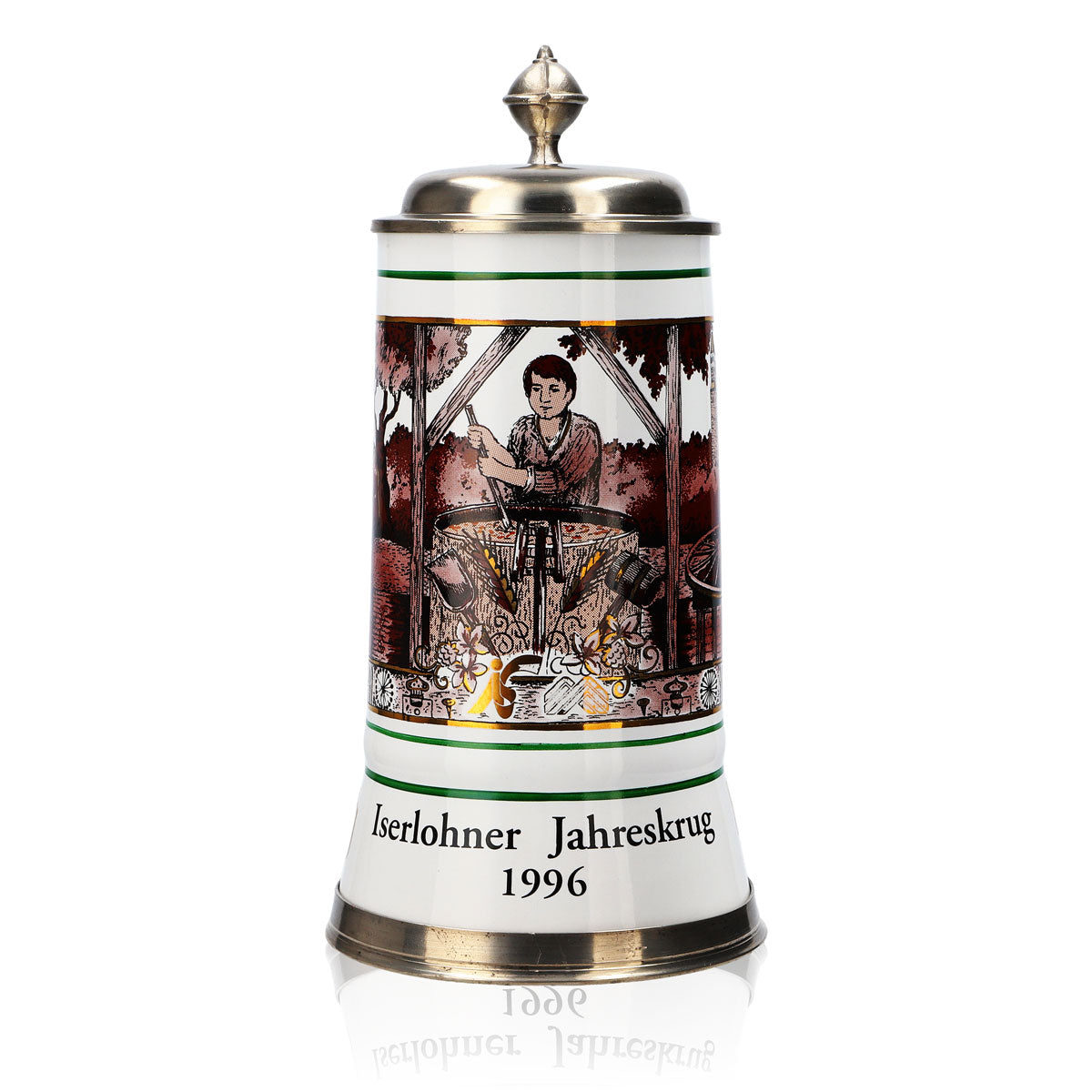 Iserlohner Bierglas Jahreskrug 1996 Steinzeugkrug Seidel Zinndeckel 1,09l Krug