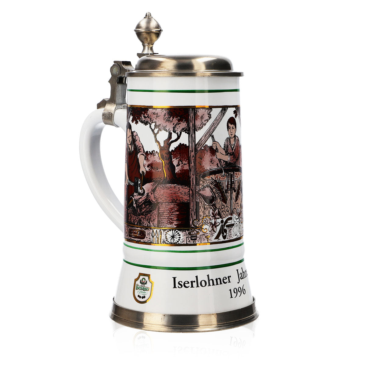 Iserlohner Bierglas Jahreskrug 1996 Steinzeugkrug Seidel Zinndeckel 1,09l Krug – Ansicht 2