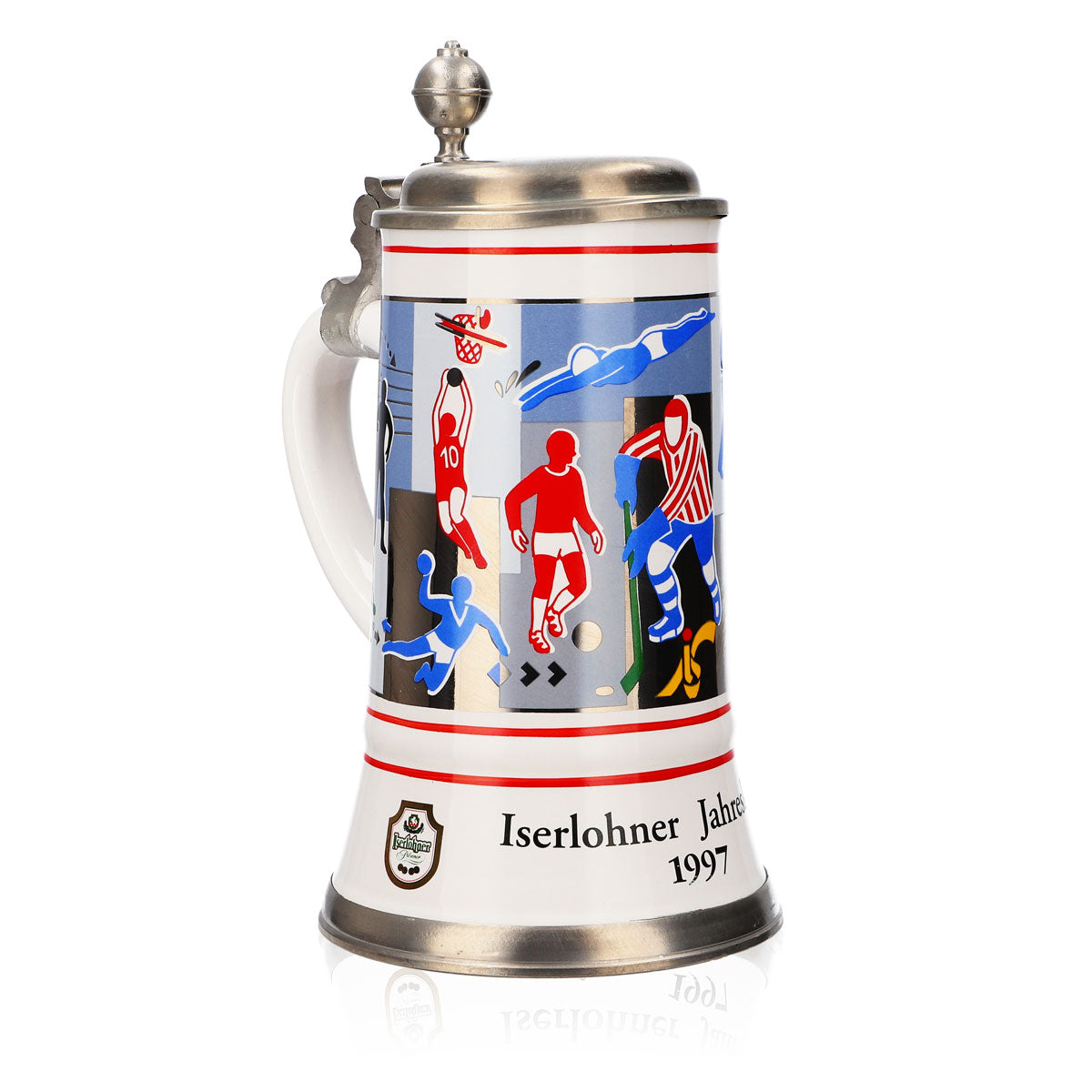 Iserlohner Bierglas Jahreskrug 1997 Steinzeugkrug Seidel Zinndeckel 0,65l Krug – Ansicht 2