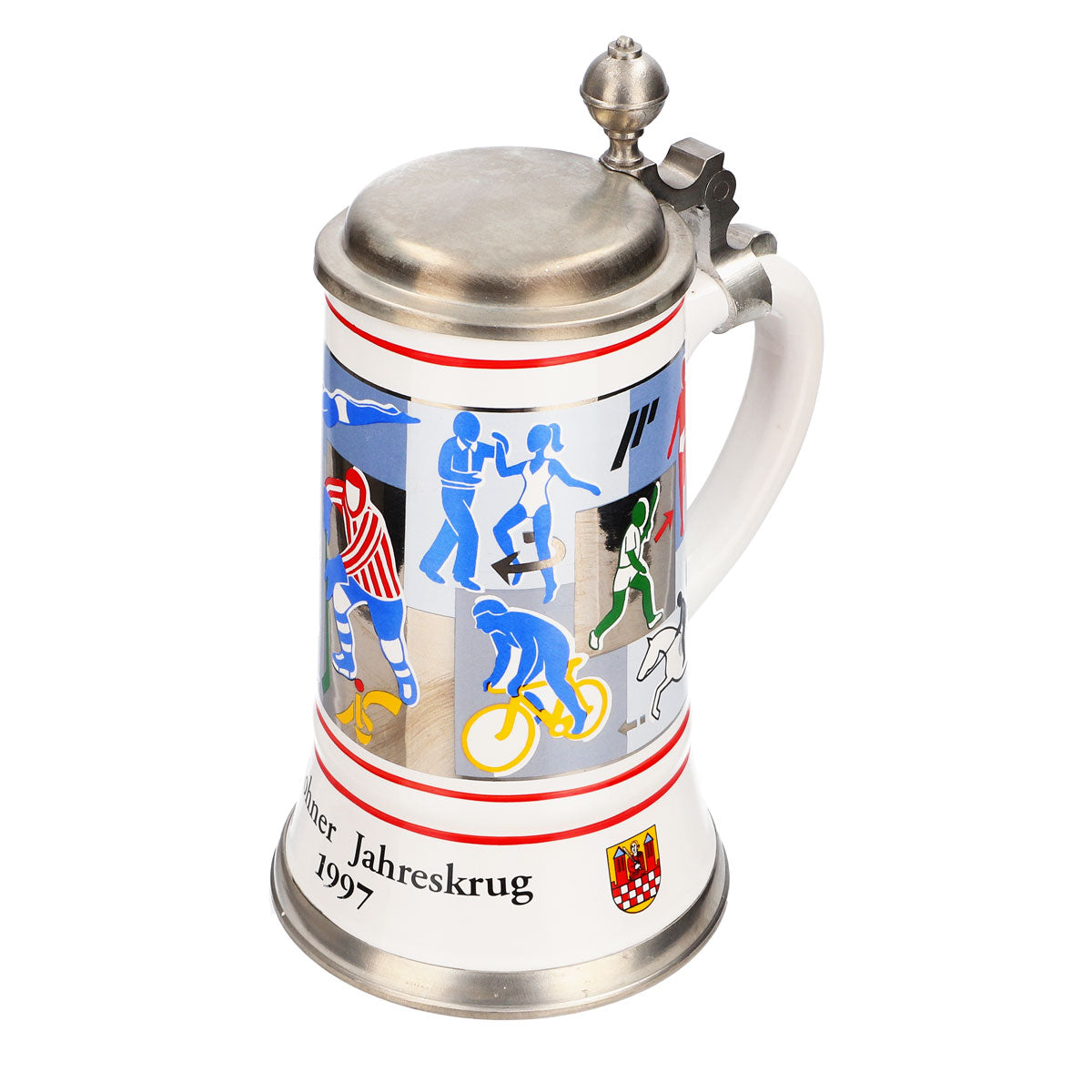 Iserlohner Bierglas Jahreskrug 1997 Steinzeugkrug Seidel Zinndeckel 0,65l Krug – Ansicht 6