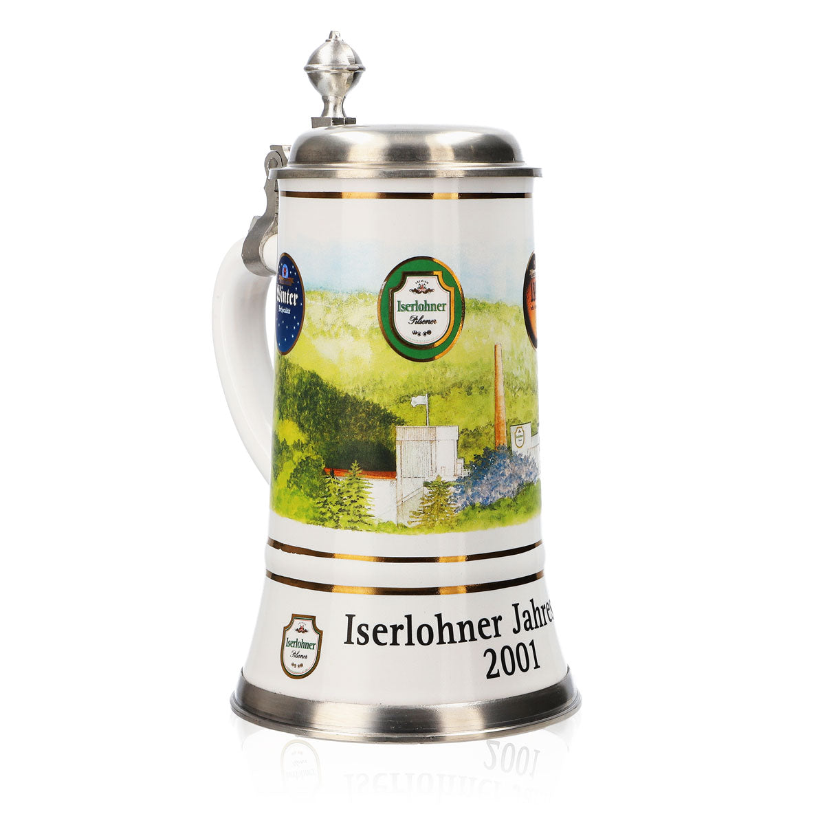 Iserlohner Bierglas Jahreskrug 2001 Steinzeugkrug Seidel Zinndeckel 0,65l Krug – Ansicht 2