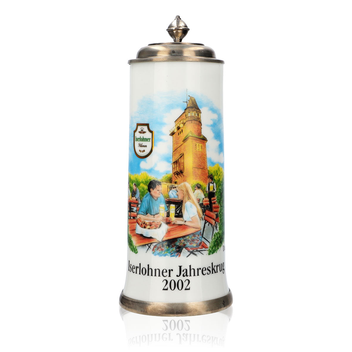 Iserlohner Bierglas Jahreskrug 2002 Steinzeugkrug Seidel Zinndeckel 0,65l Krug