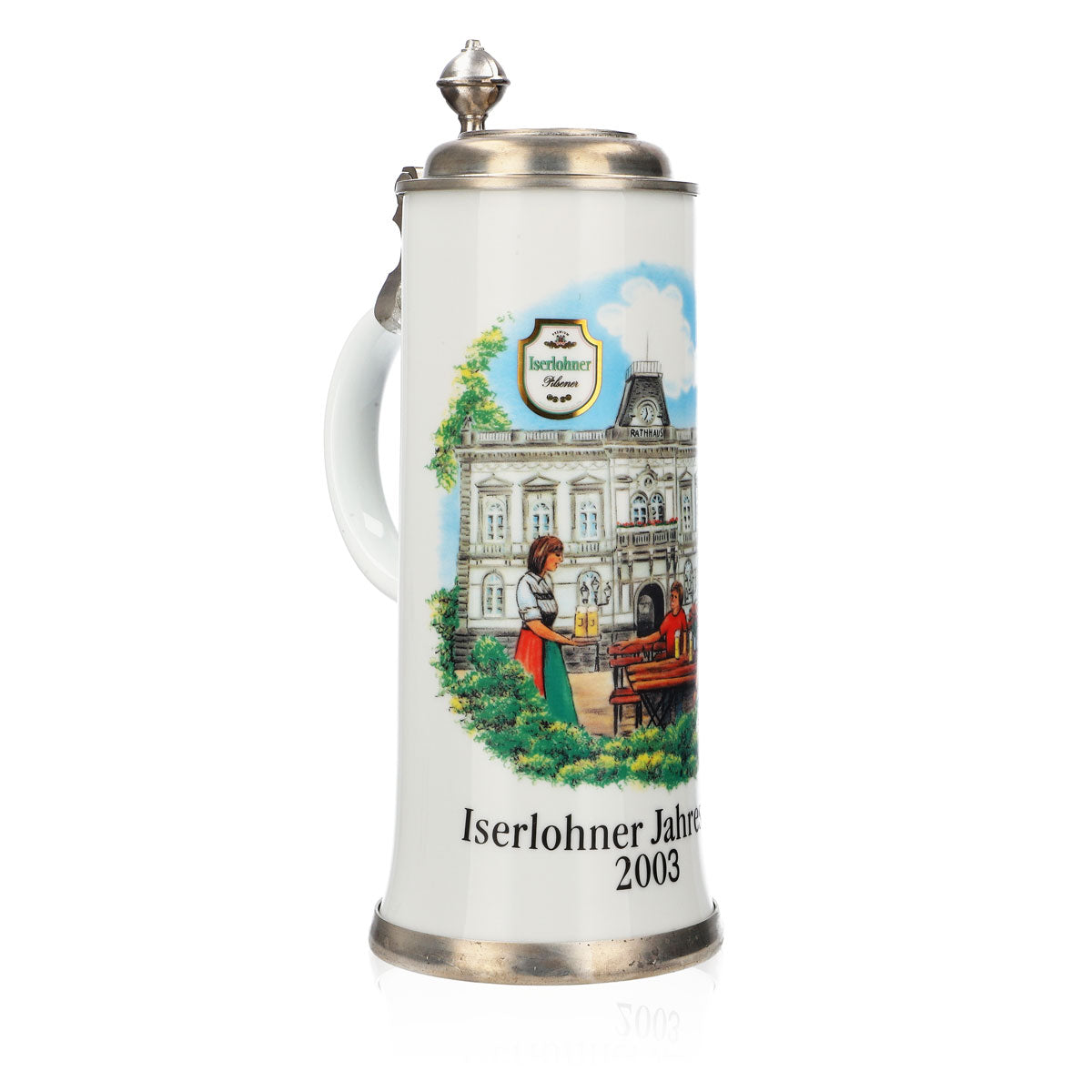 Iserlohner Bierglas Jahreskrug 2003 Steinzeugkrug Seidel Zinndeckel 0,88l Krug – Ansicht 2