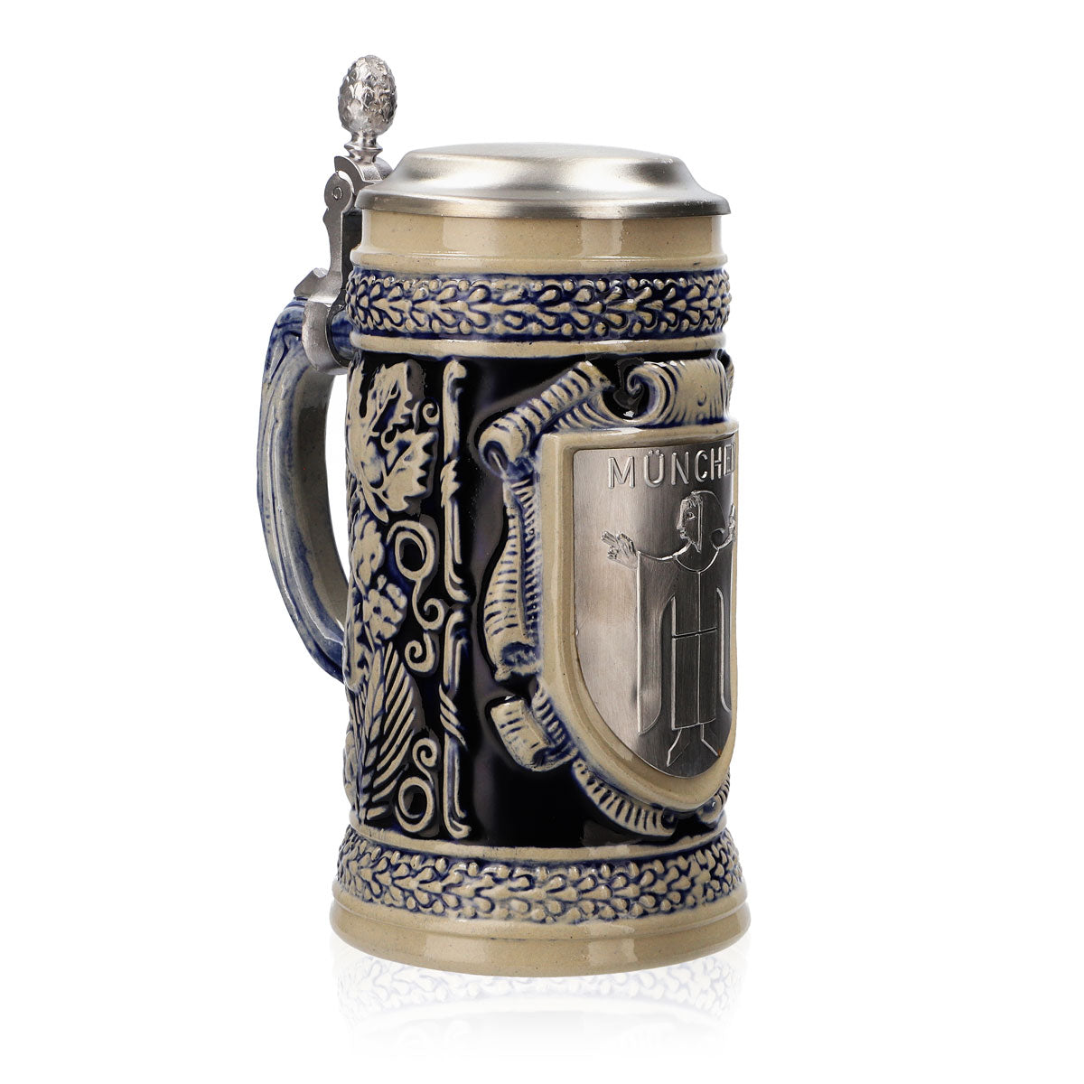 Iserlohner Bierglas Steinzeugkrug Seidel Zinndeckel 0,64l Krug "München" – Ansicht 2