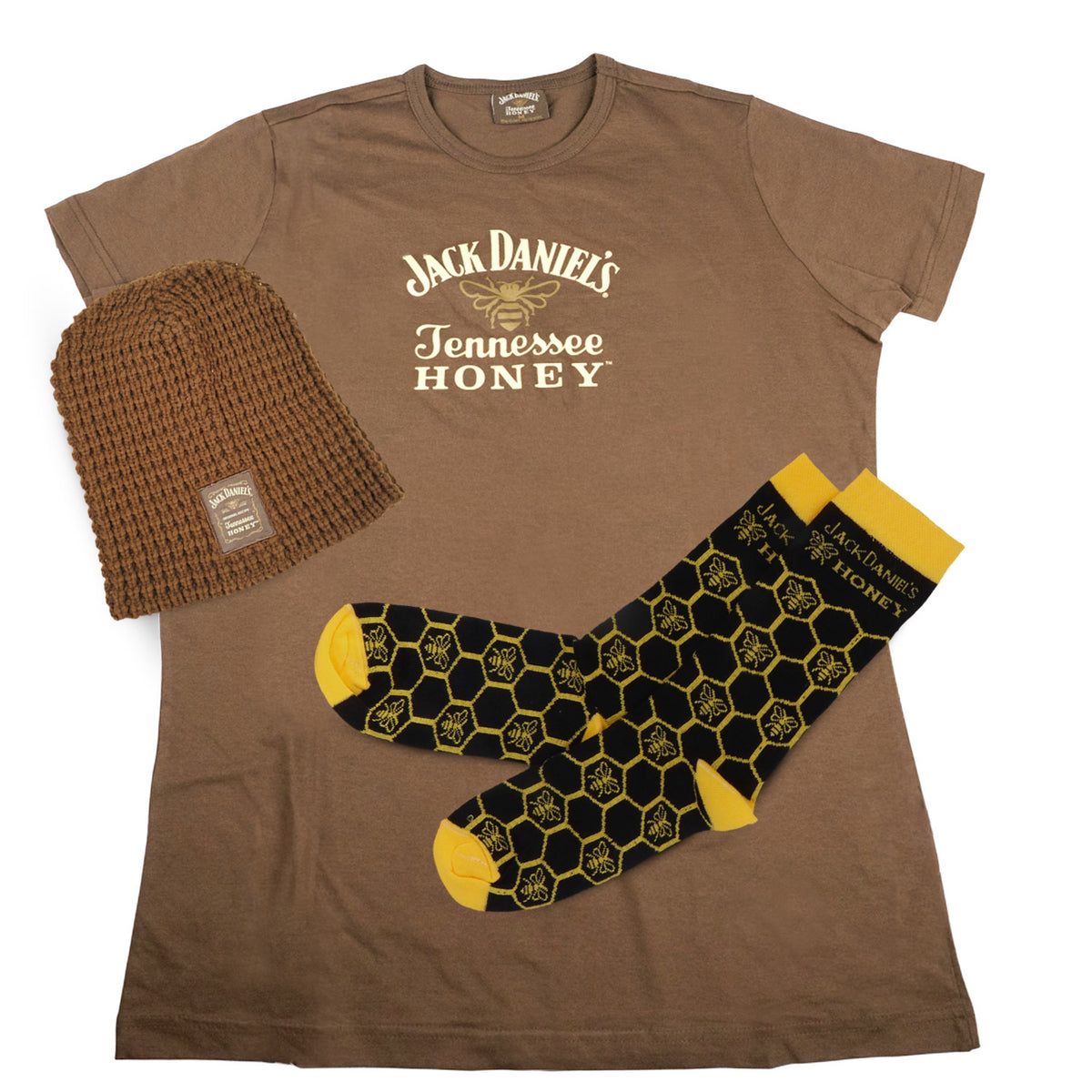 Jack Daniels Fan Bundle Set II aus Honey Wollmütze Fan T-Shirt Socken