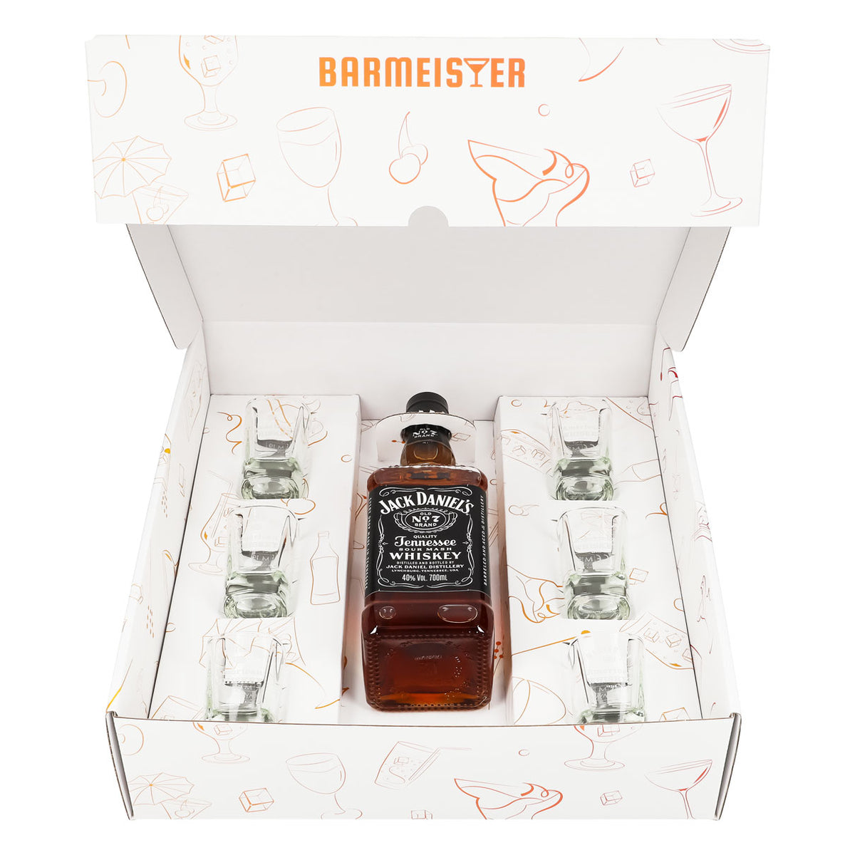 Jack Daniels Geschenkset 0,7l Flasche 40,0 % Vol. + Shotgläser MOAW–Weiß – Ansicht 2