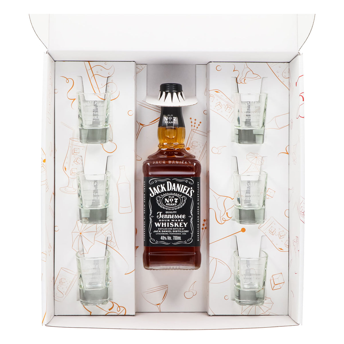 Jack Daniels Geschenkset 0,7l Flasche 40,0 % Vol. + Shotgläser MOAW–Weiß – Ansicht 3