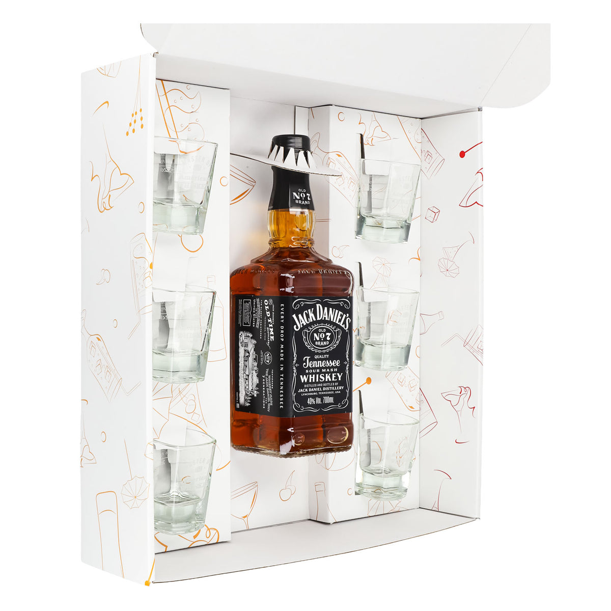 Jack Daniels Geschenkset 0,7l Flasche 40,0 % Vol. + Shotgläser MOAW–Weiß – Ansicht 4