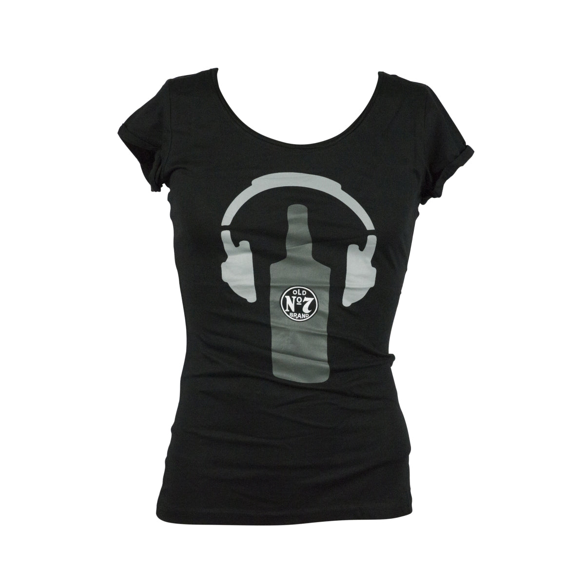 Jack Daniels Whiskey T-Shirt schwarz grau Kopfhörer Damen M