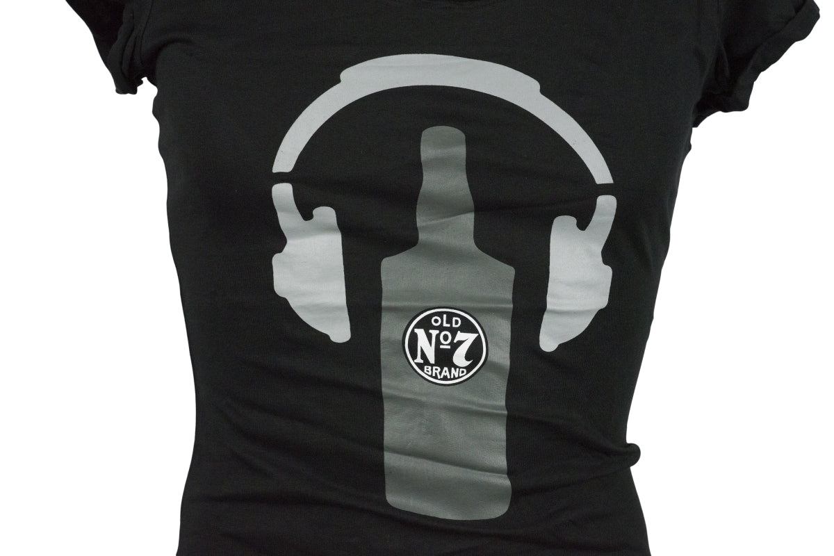 Jack Daniels Whiskey T-Shirt schwarz grau Kopfhörer Damen M – Ansicht 2