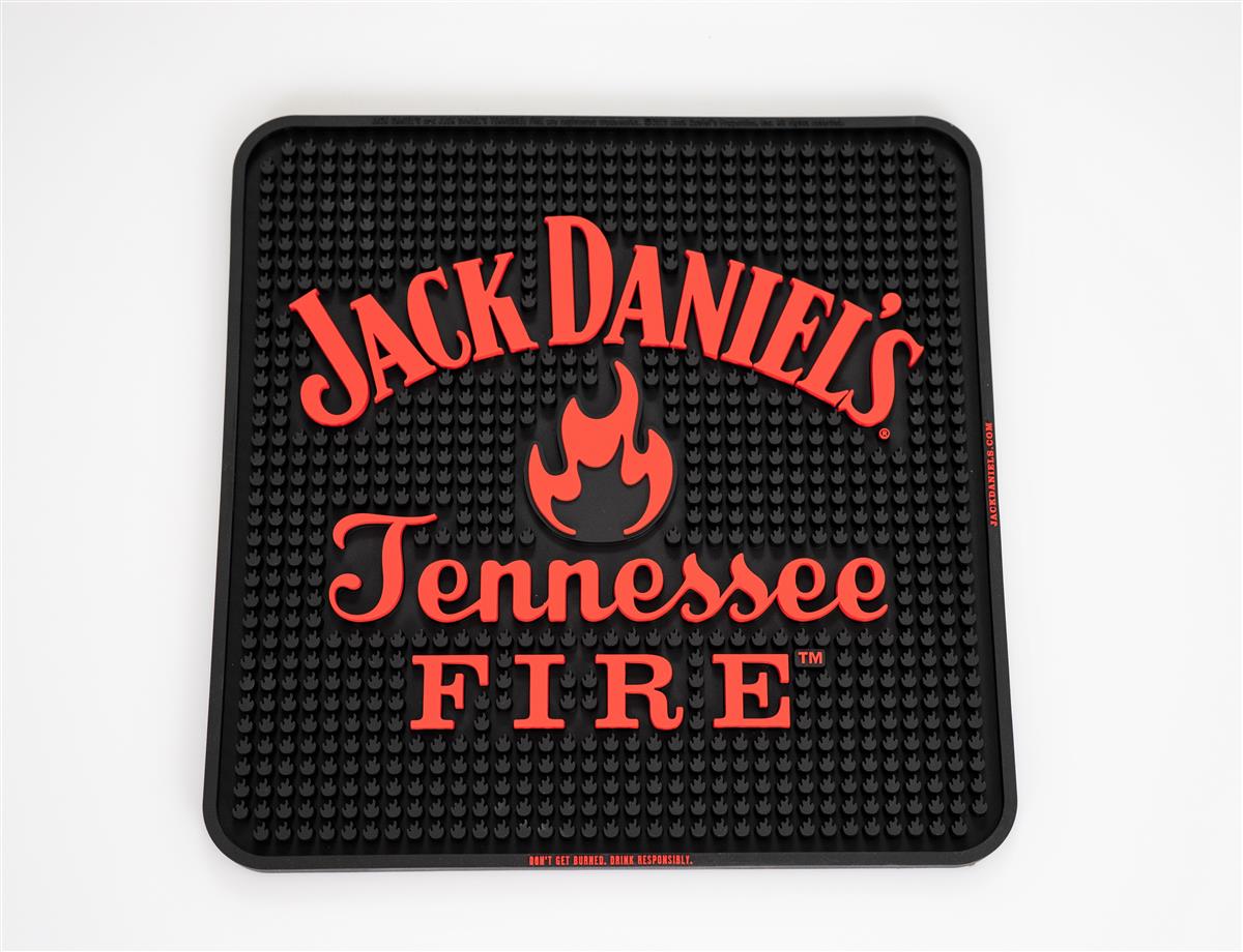 Jack Daniels Whisky Barmatte Abtropfmatte Barzubehör Fire 4eckig rot