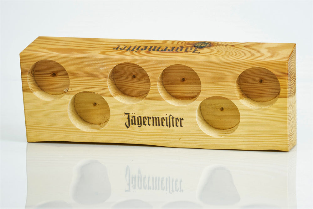 Jägermeister Likör Tablett Serviertablett Kellnertablett Holzblock für 6 Shots
