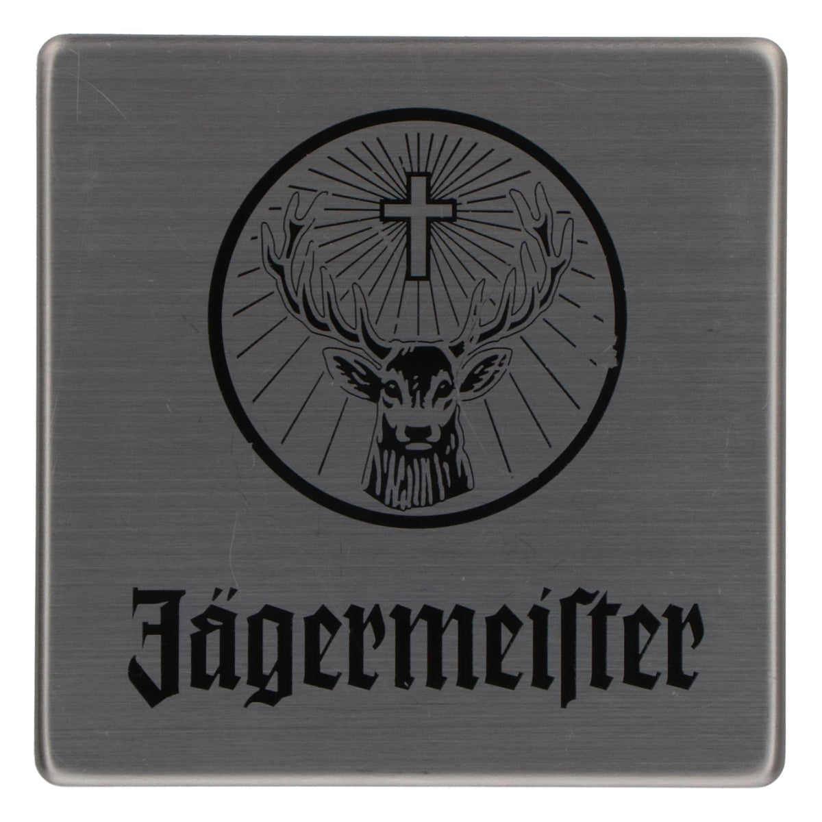 Jägermeister Metall Glas Untersetzer 9,7cm silber Logo Filzboden Barzubehör