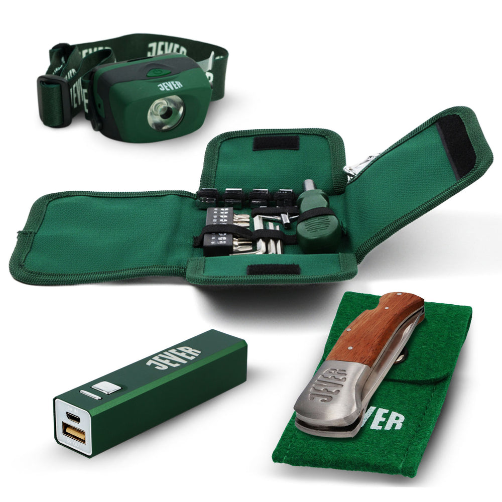 Jever Bier Outdoor Bundle Set aus Stirnlampe Werkzeugtool Taschenmesser usw.