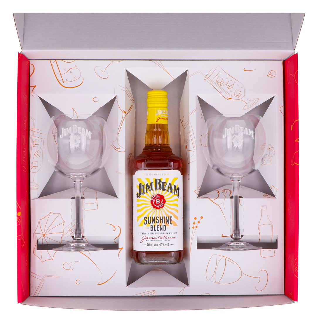 Jim Beam Geschenkset 0,7l Flasche 40,0 % Vol. + Ballongläser Sunshine–Pink – Ansicht 3