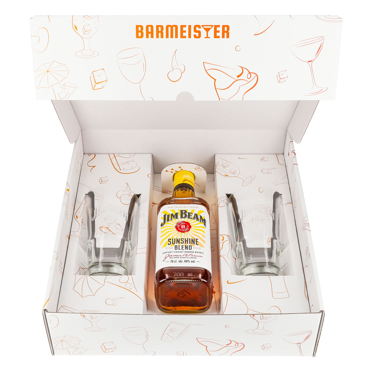 Jim Beam Geschenkset 0,7l Flasche 40,0 % Vol. + Longdrinkgläser Relief–Weiß – Ansicht 2