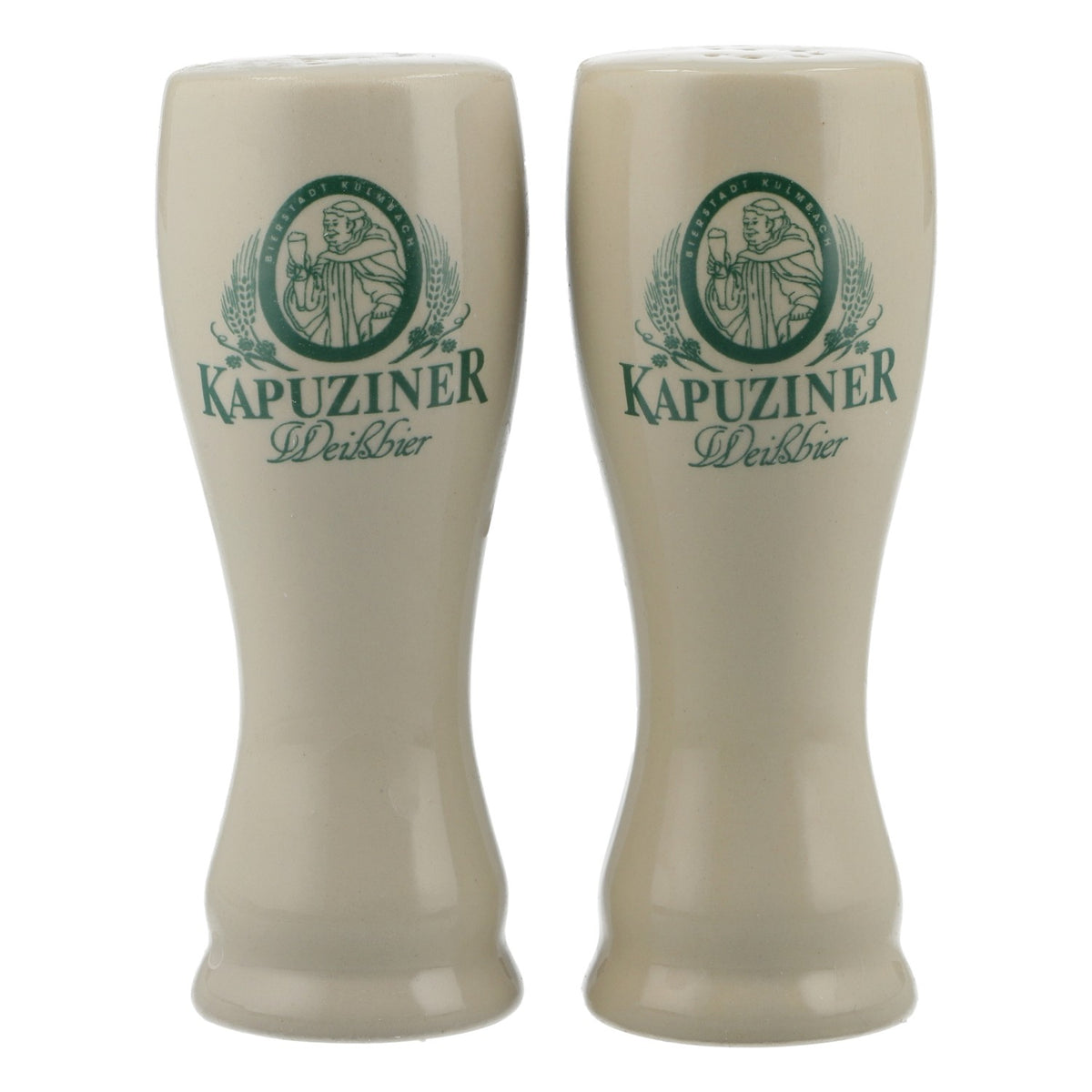 Kapuziner Bier Salz Pfefferstreuer Set Keramik Weißbierglas Design