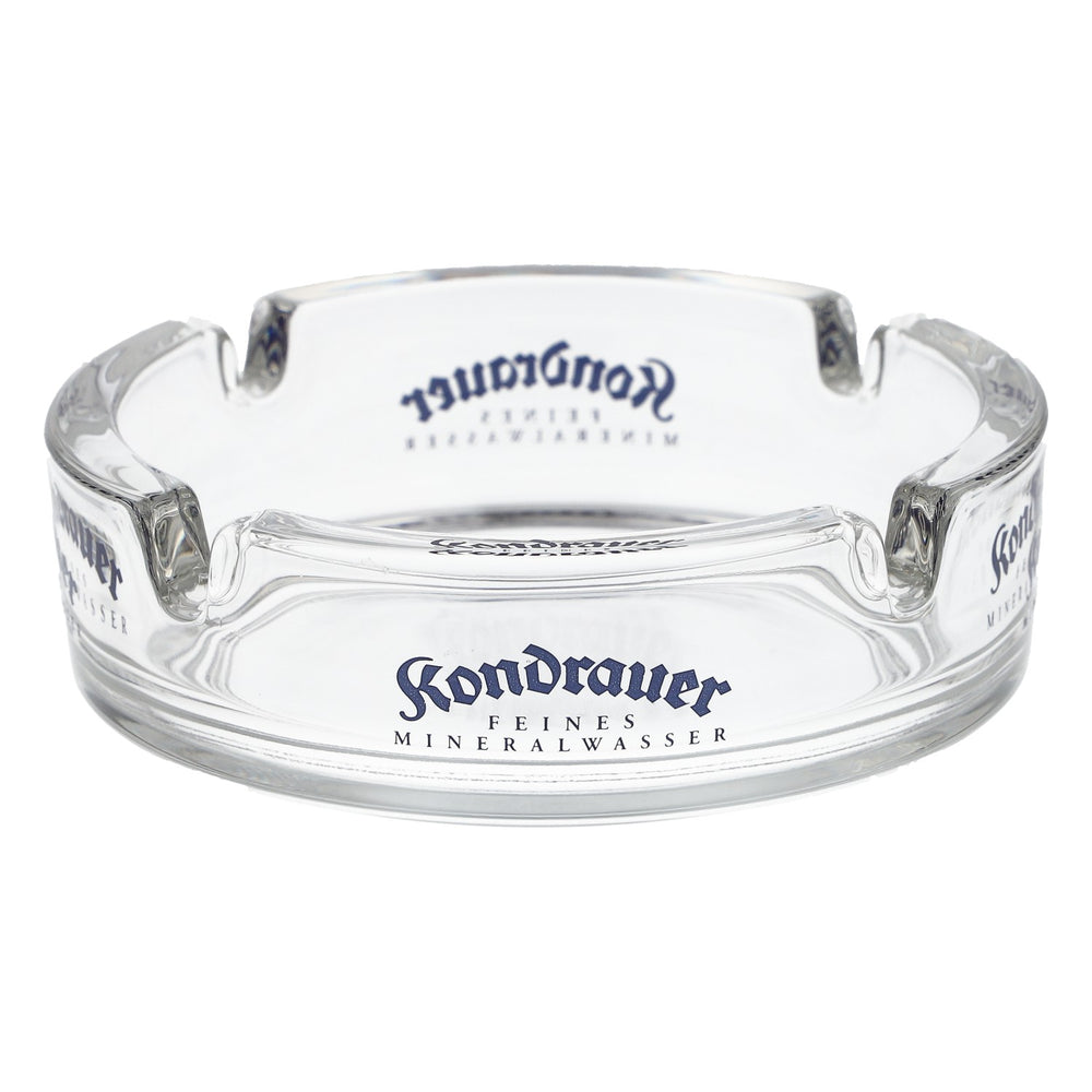 Kondrauer Aschenbecher Glas blaues Logo transparent Sammlerstück Bar