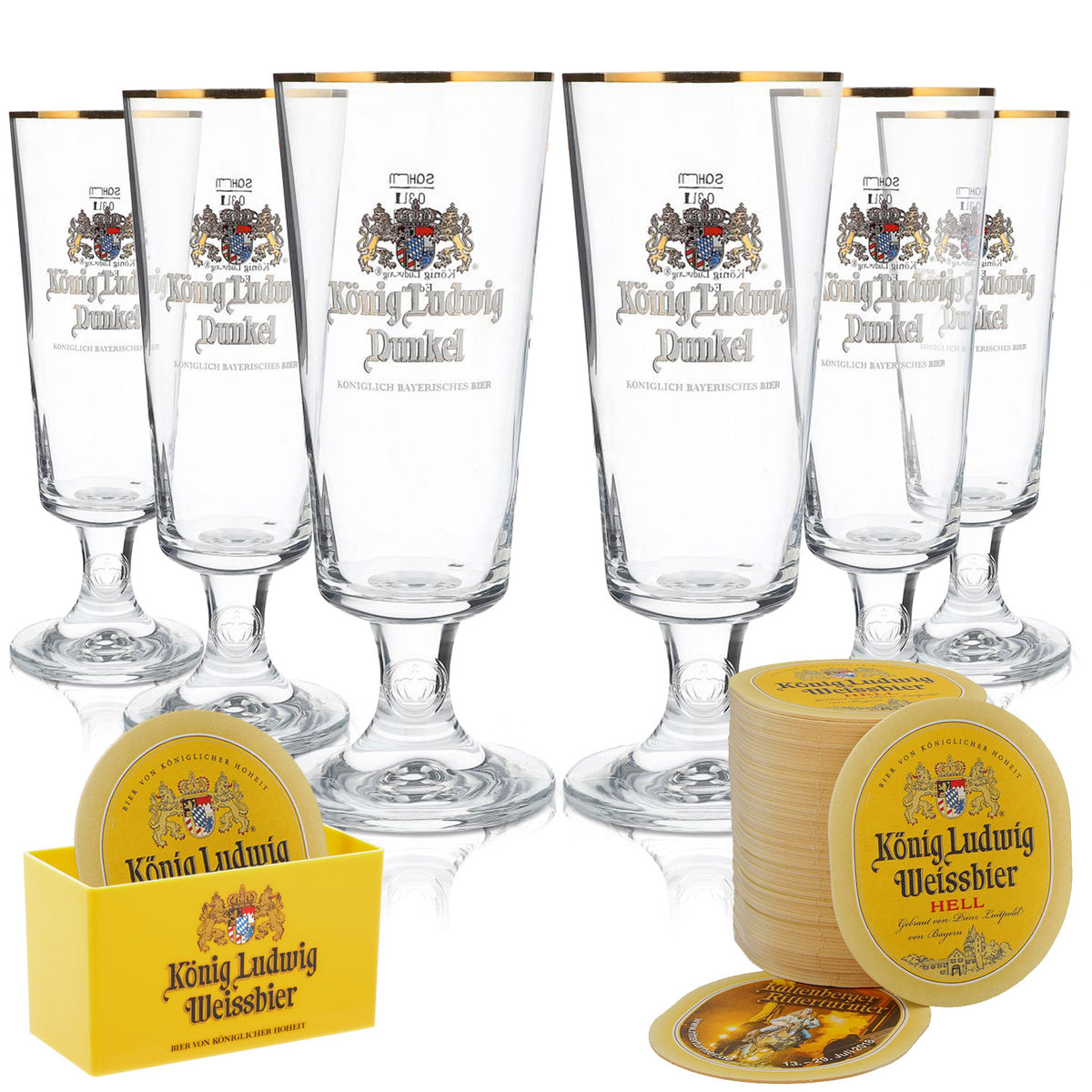 König Ludwig Bier Bundle Set III aus 6x Biergläser 0,3l 4x Untersetzer Deckel