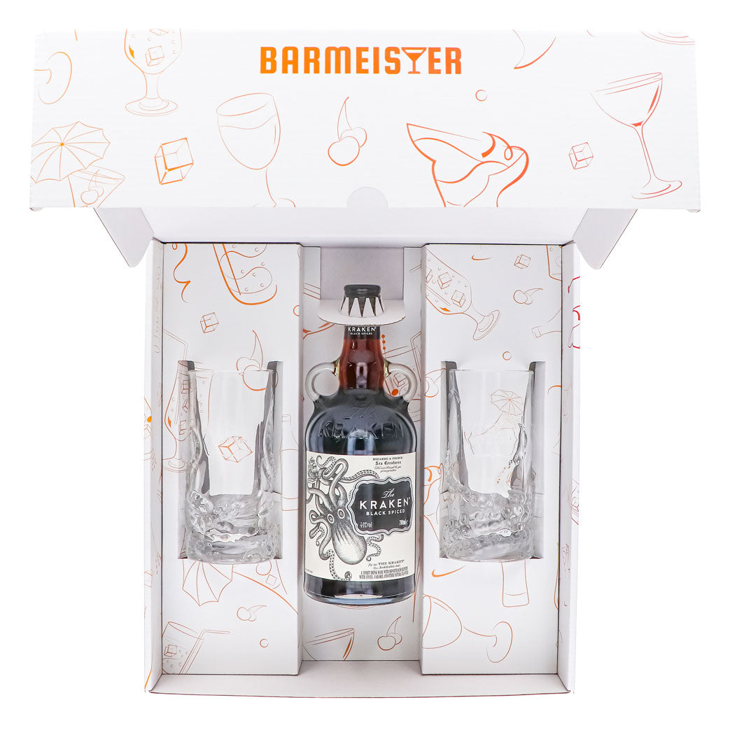 Kraken Rum Geschenkset 0,7l Flasche 40,0 % Vol. + Longdrinkgläser Relief–Weiß – Ansicht 5