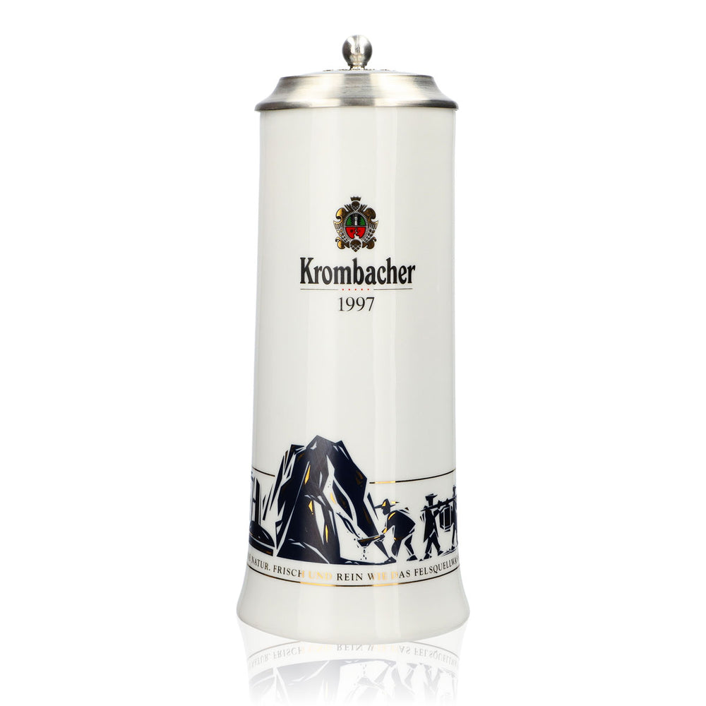 Krombacher Bierglas Jahreskrug 1997 Steinzeugkrug Seidel Zinndeckel 0,9l Krug