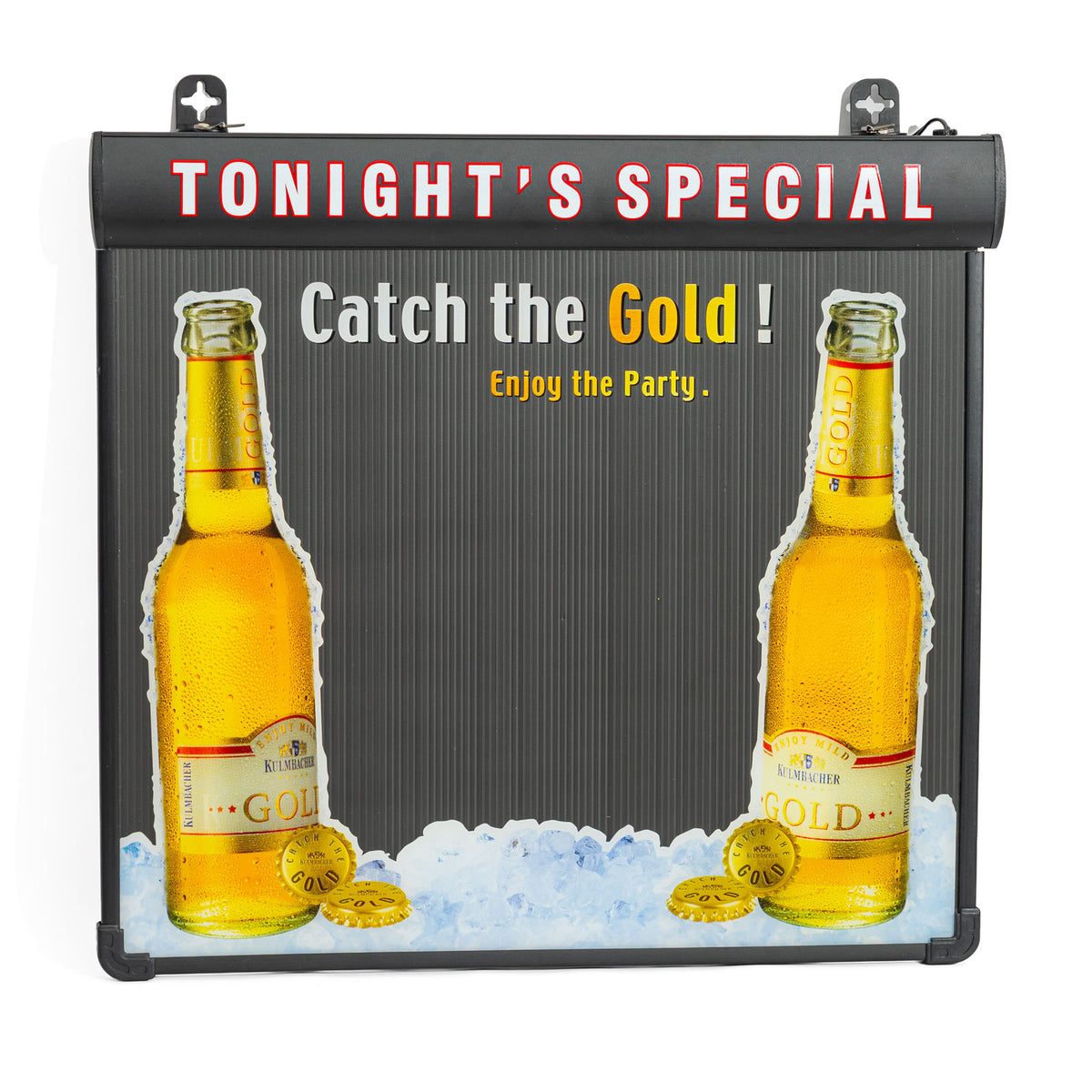 Kulmbacher Reichelbräu Bier Leuchtreklame LED Catch the Gold! Schreibtafel