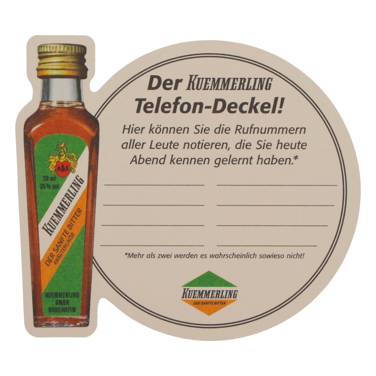 Kümmerling Likör Bierdeckel Untersetzer Telefon-Deckel