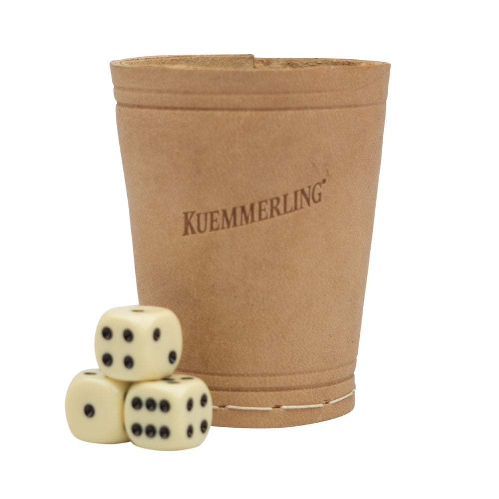 Kümmerling Likör Knobel Becher 3 Würfel Lederimitat braun Spiele Trinken Bar