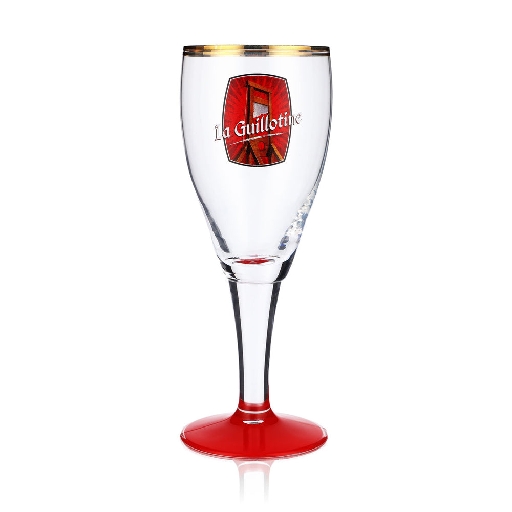 La Guillotine Bier Glas 0,25l Pokal doppelter Goldrand roter Boden Harzer