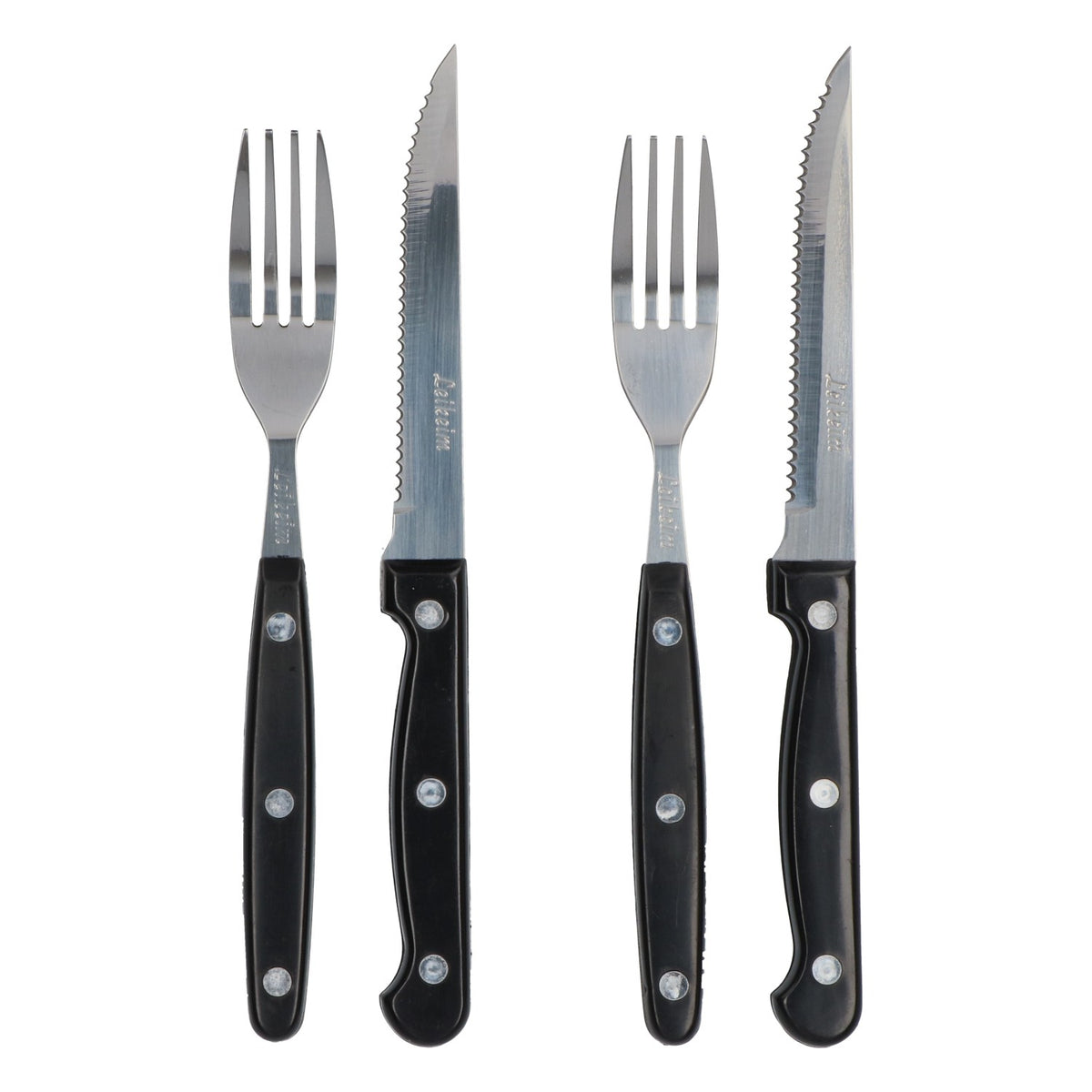 Leikeim Steakbesteck Set 4-teilig Messer Gabel schwarz Grillbesteck
