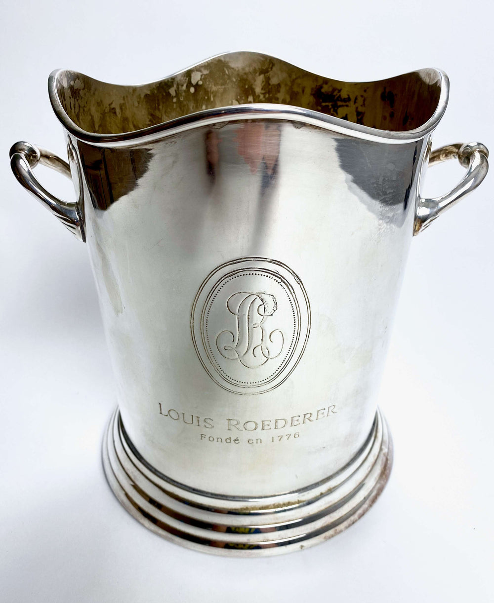 Louis Roederer Champagner Flaschenkühler Eiswürfelbehälter versilbert in roten Karton