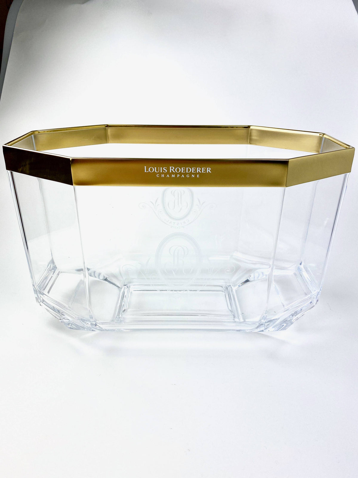 Louis Roederer Champagner Flaschenkühler Eiswürfelbehälter Jeroboam durchsichtig Goldrand
