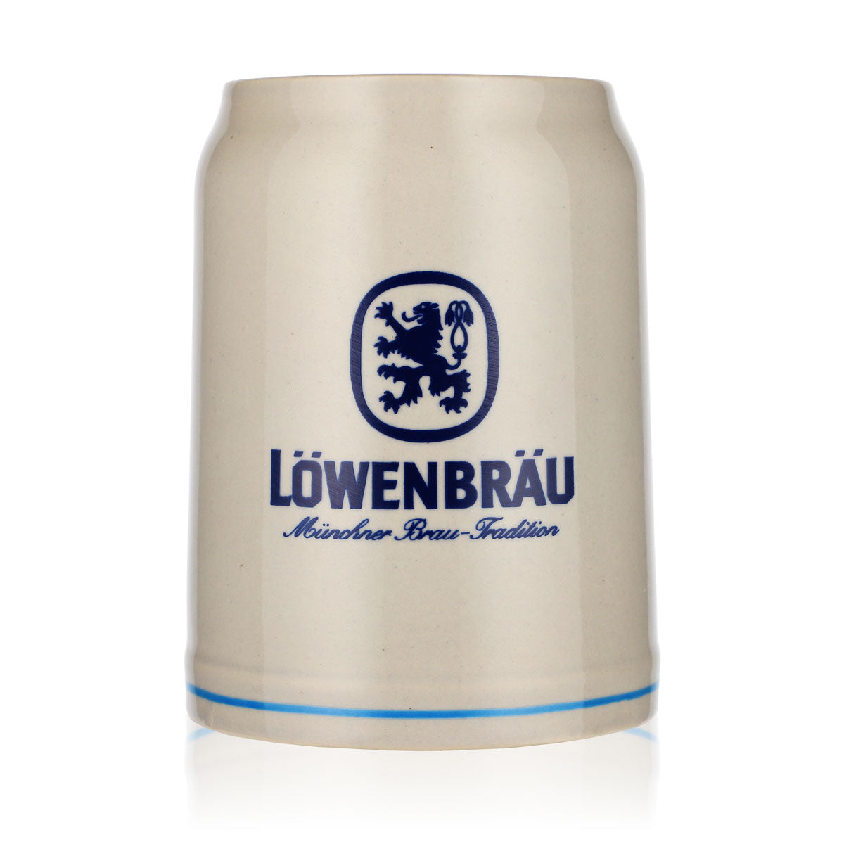 Löwenbräu Bier Glas 0,5l Tonkrug Bierseidel kleines Logo hellblauer Ring