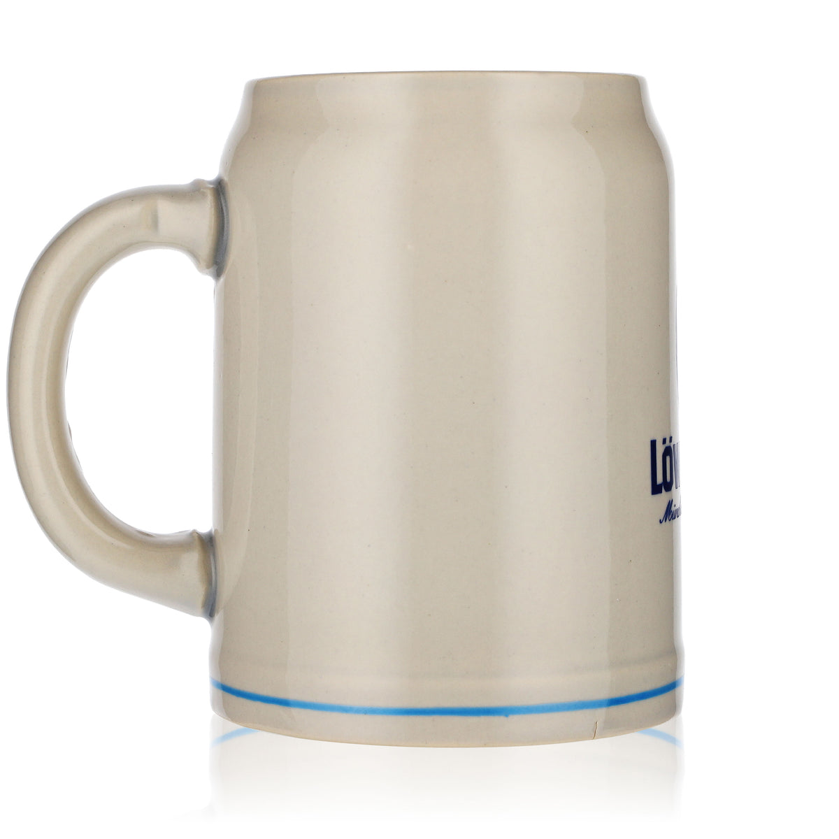 Löwenbräu Bier Glas 0,5l Tonkrug Bierseidel kleines Logo hellblauer Ring – Ansicht 3
